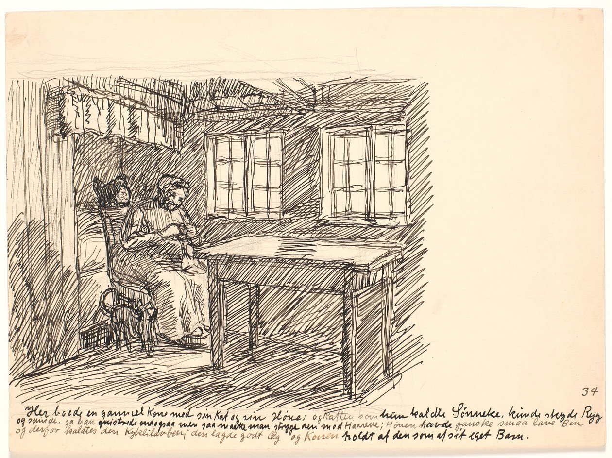 Hier wohnte eine alte Frau mit ihrer Katze und ihrem Huhn... von Fritz Syberg