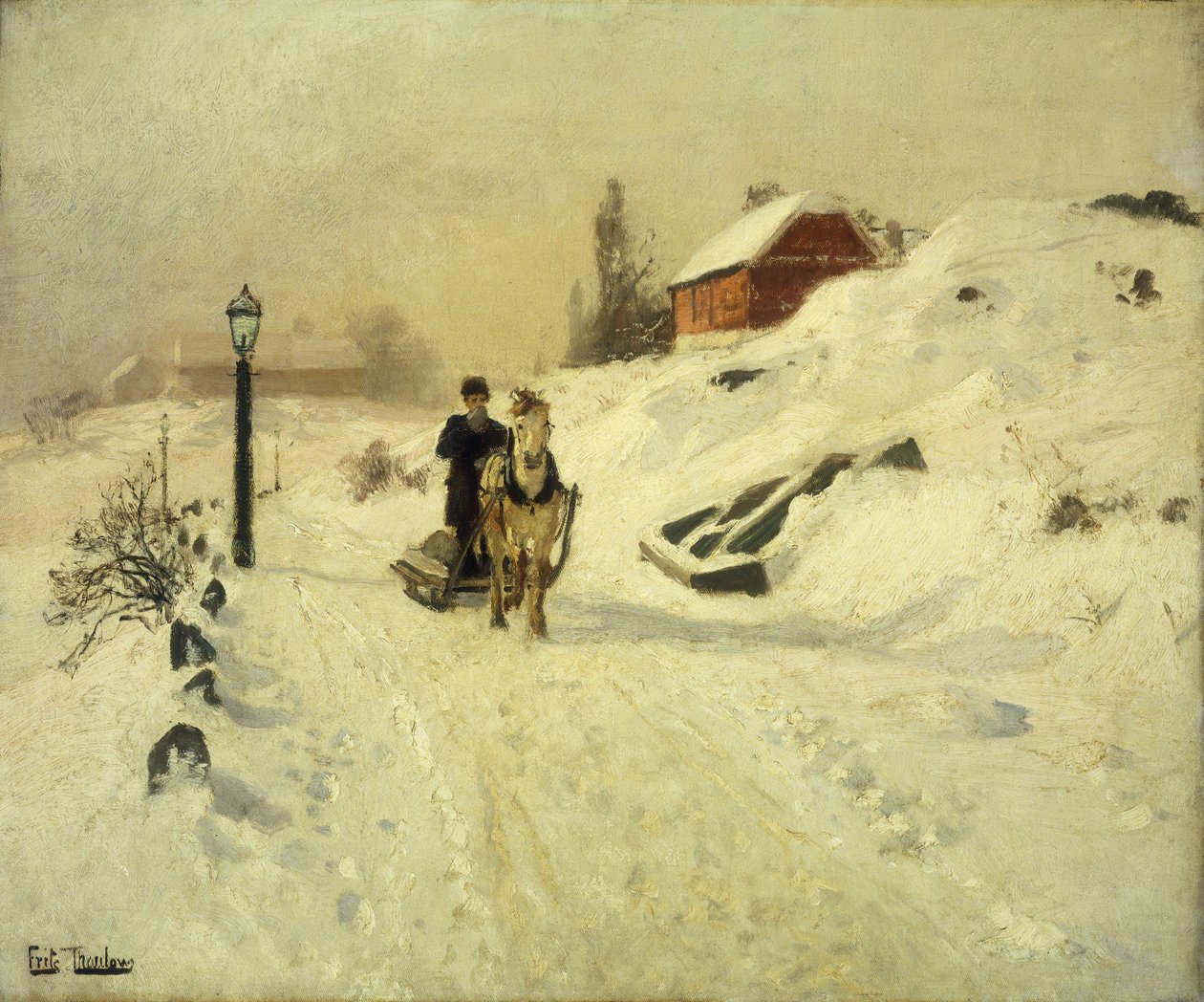 Pferdeschlitten in einer Winterlandschaft von Frits Thaulow