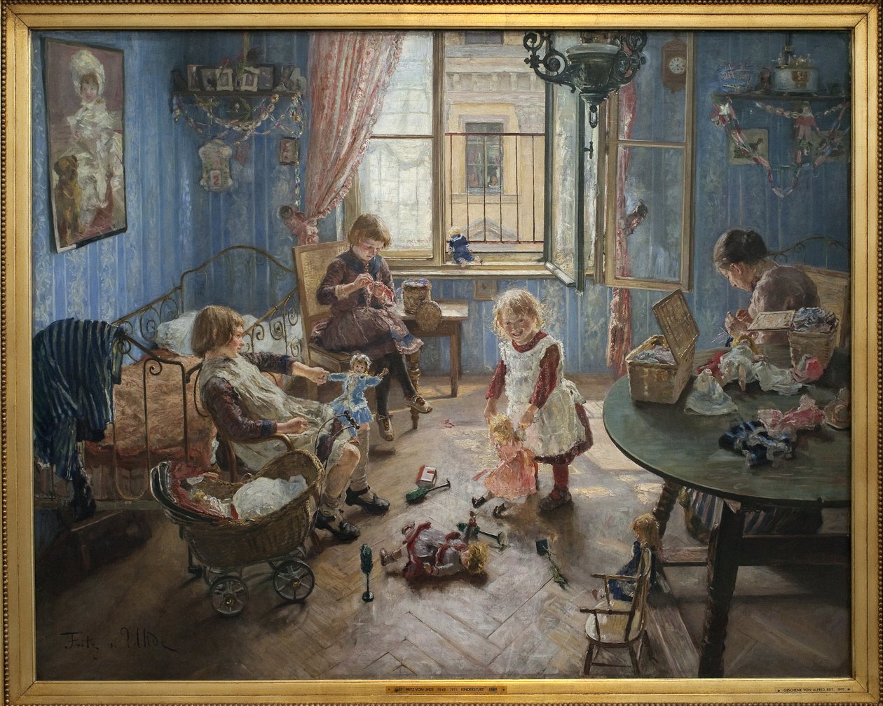 Kindergarten. Gemälde von Fritz von Uhde (1848-1911), Öl auf Leinwand von Fritz von Uhde