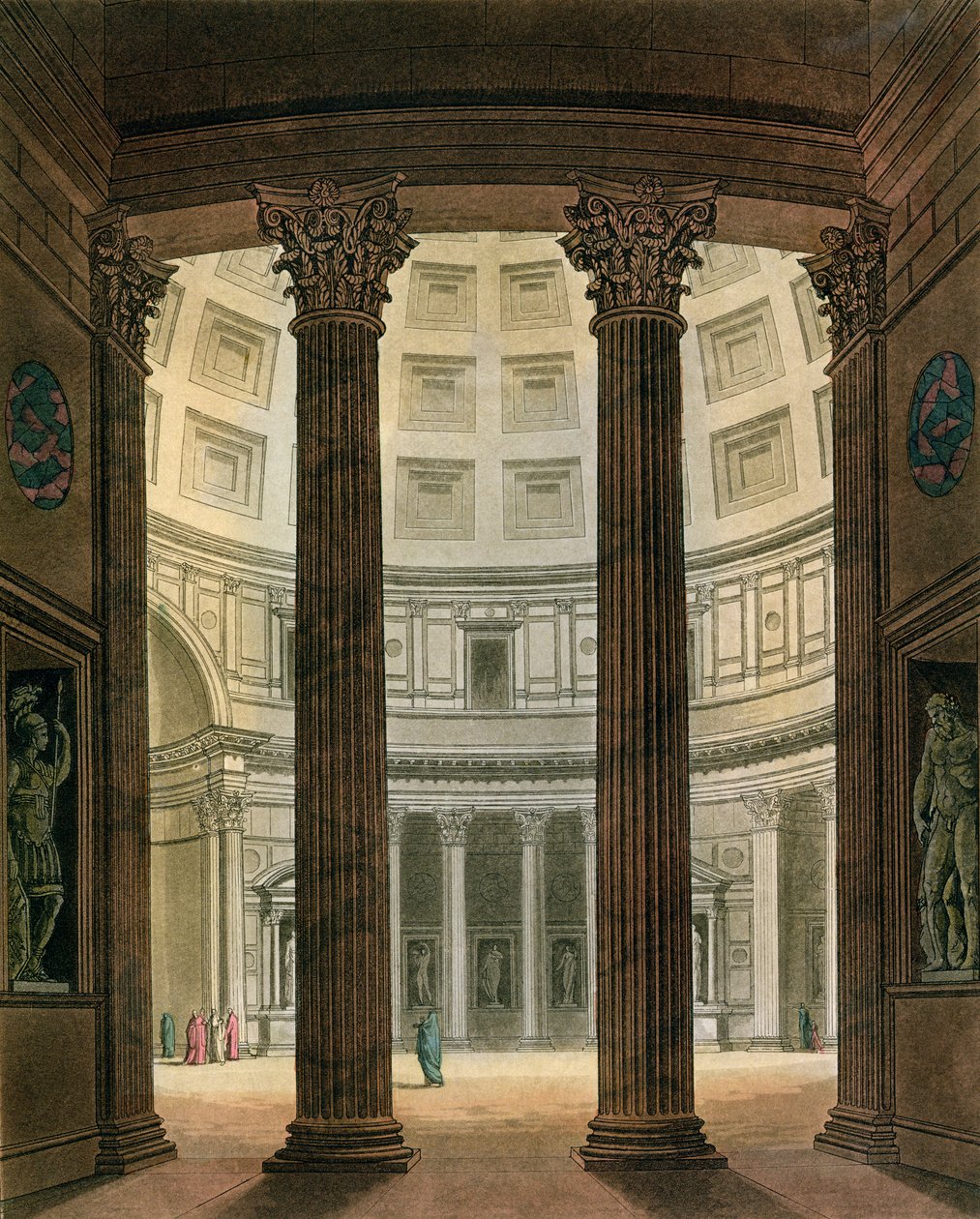 Innenansicht des Pantheon in Rom, aus Le Costume Ancien et Moderne von Jules Ferrario, graviert von G. Castellini, veröffentlicht ca. 1820er-30er Jahre von Fumagalli