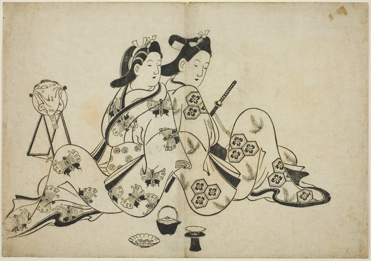 Rücken an Rücken, aus einer Serie von 12 Drucken von Furuyama Moroshige