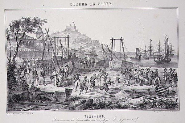 Zusammenbau von Kanonenbooten am Strand von Tche-Fou, aus 