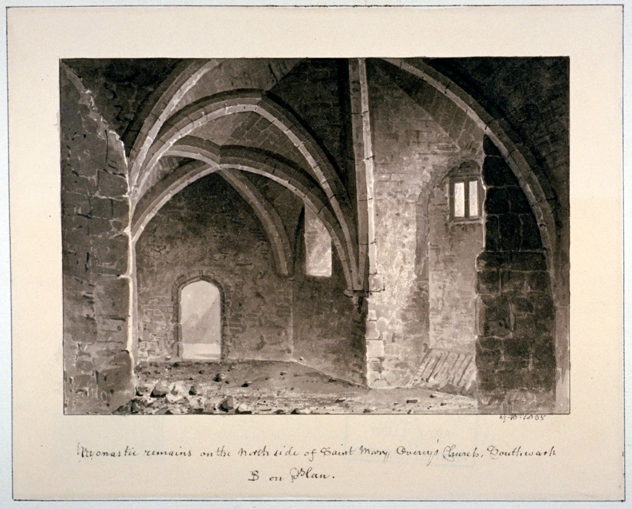 Klosterreste auf der Nordseite der St. Mary Overy Kirche, Southwark, London, 1835 von G Buckler