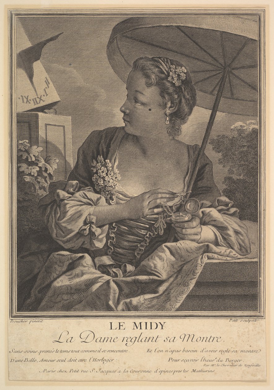 Mittag. Eine Dame stellt ihre Uhr ein von G E Petit