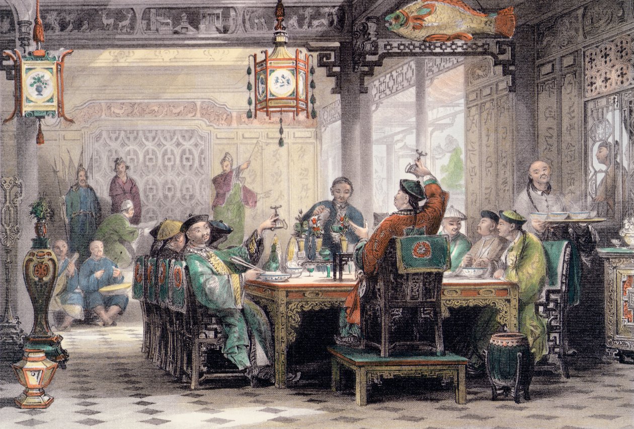 Dinnerparty im Haus eines Mandarins, China, 1843 von G Patterson
