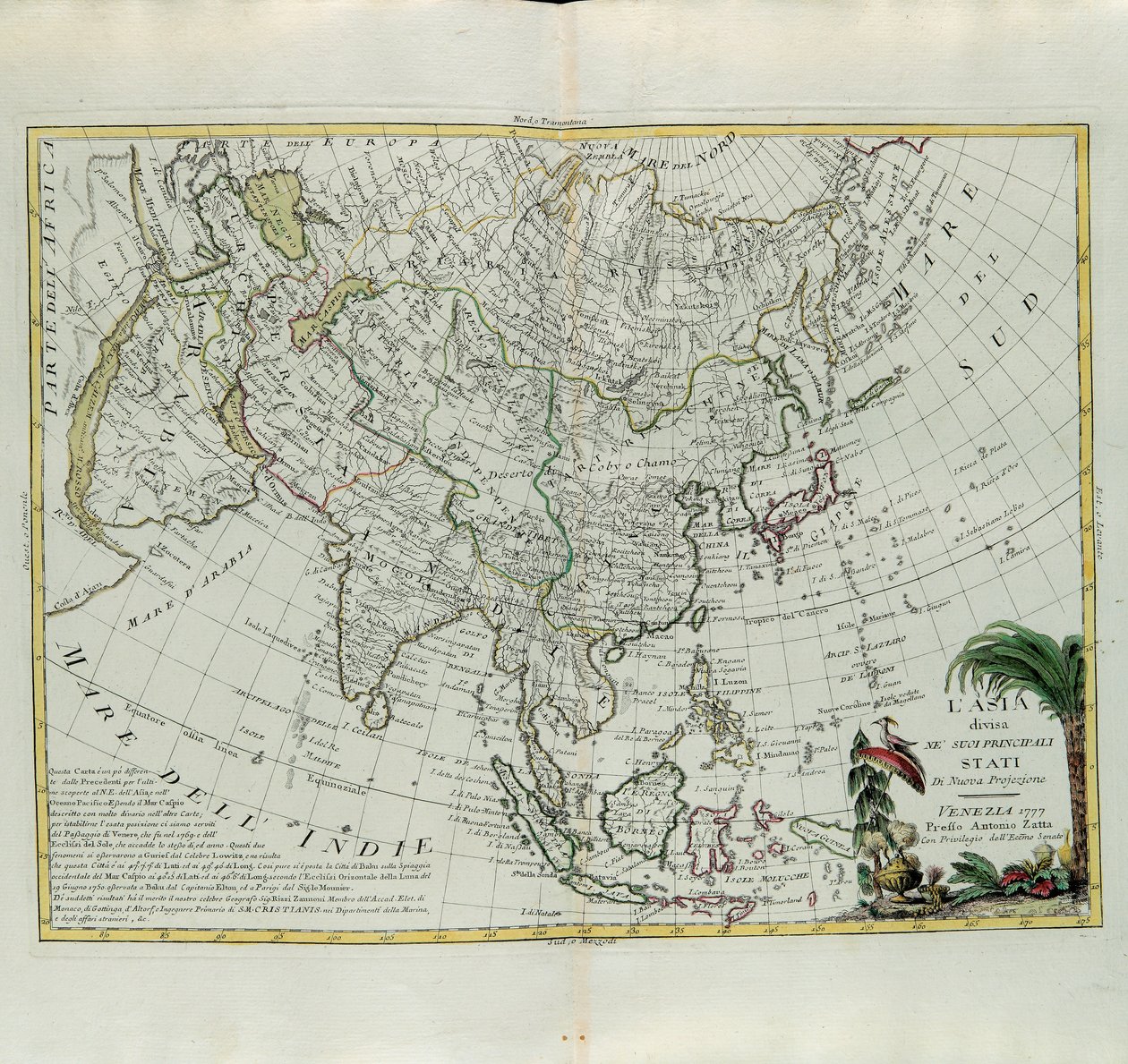 Asien aufgeteilt in seine Hauptstaaten, Stich von G. Zuliani aus Band I des Neuesten Atlas, veröffentlicht in Venedig 1777 von Antonio Zatta, Privatsammlung von G. Zuliani