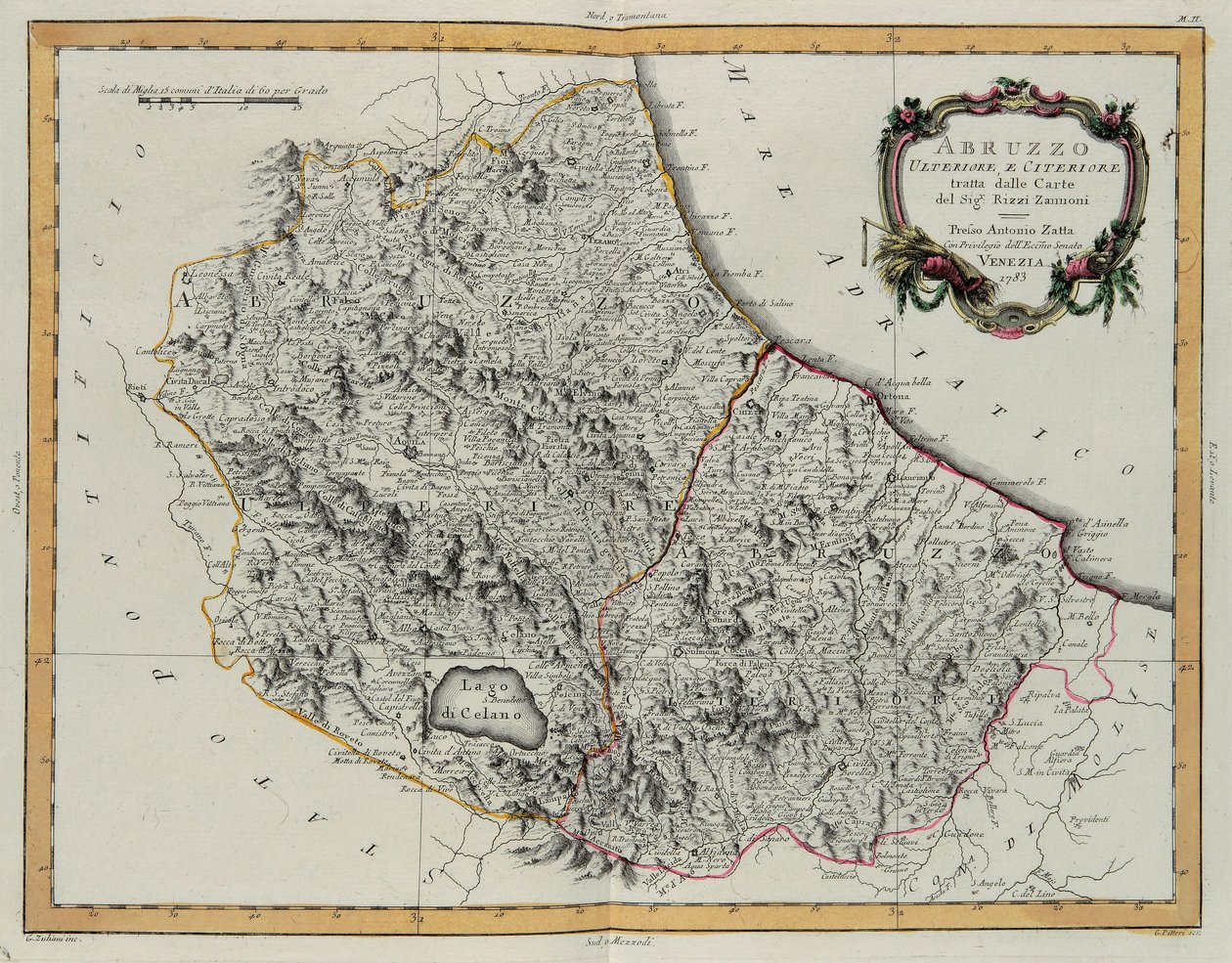 Weiteres und Hither Abruzzo, Stich von G. Zuliani aus Band II des "Neuesten Atlas" veröffentlicht in Venedig 1783 von Antonio Zatta, Privatsammlung von G. Zuliani