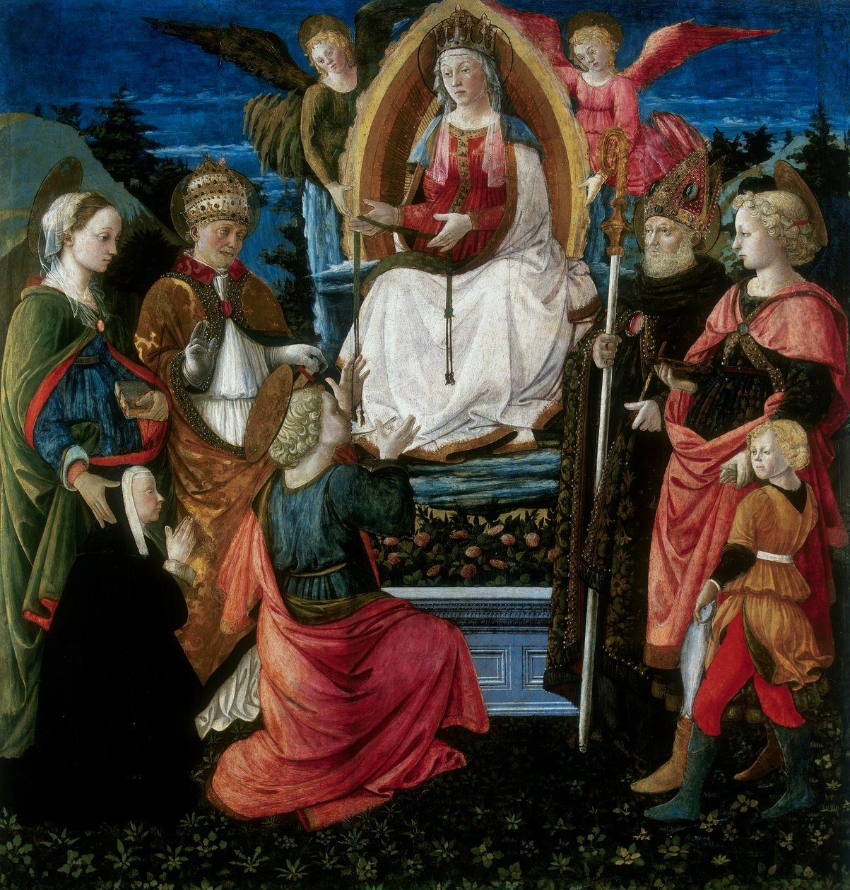 Die Madonna des Gürtels mit Heiligen von G. da and Filippi, C. Carpi
