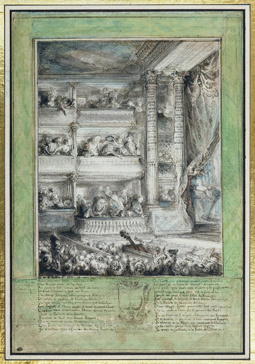 Die Krönung Voltaires im Théâtre-Français von Gabriel de Saint Aubin