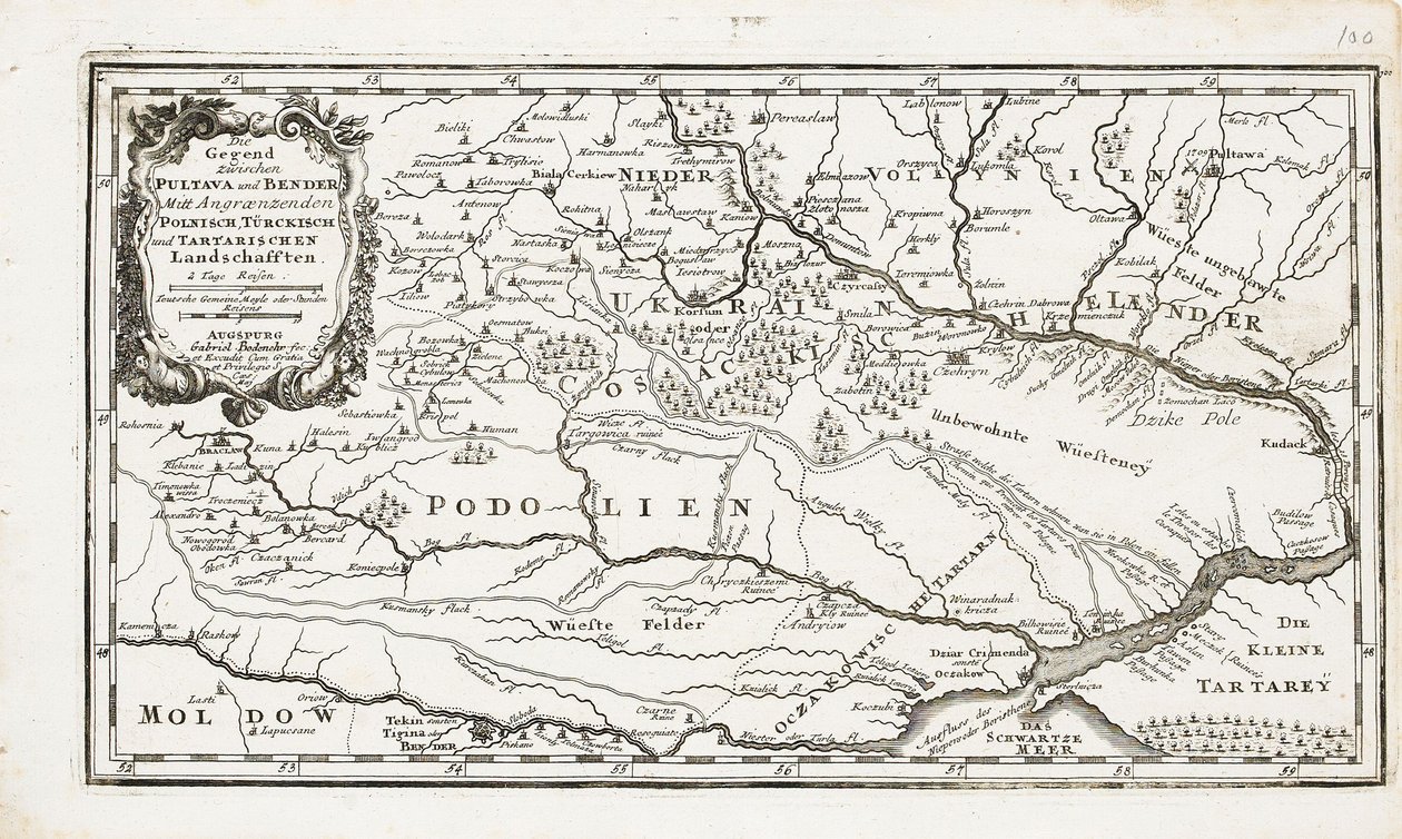 Karte mit Poltawa und Bender von Gabriel Bodenehr the Elder