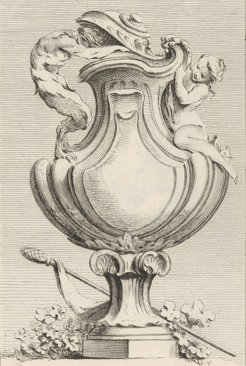 Entwurf für eine Vase mit einem Faun und einer Nymphe, aus Livre de Vases, Platte 1..., 1742-50 von Gabriel Huquier