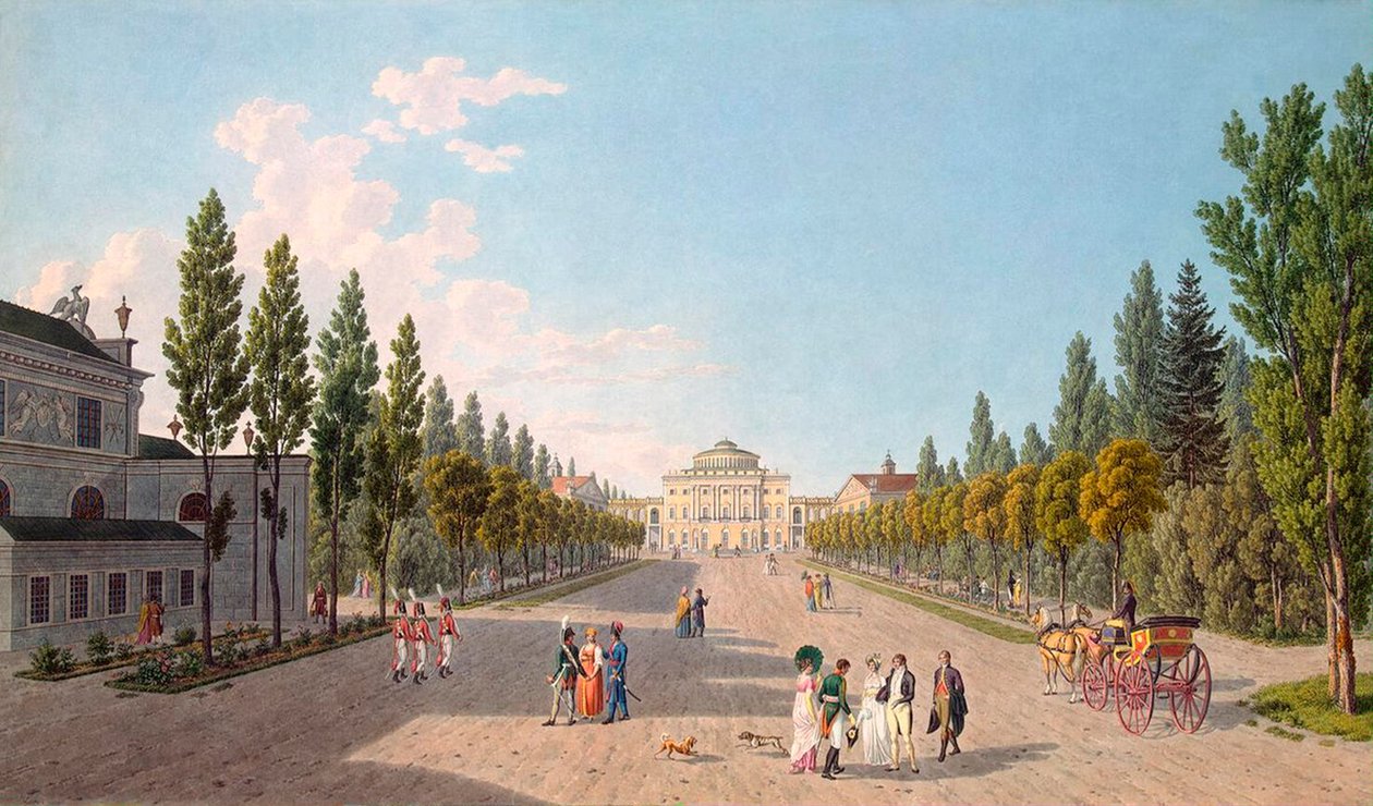 Ansicht des Pawlowsk-Palastes vom Park aus von Gabriel Ludwig Lory the Elder
