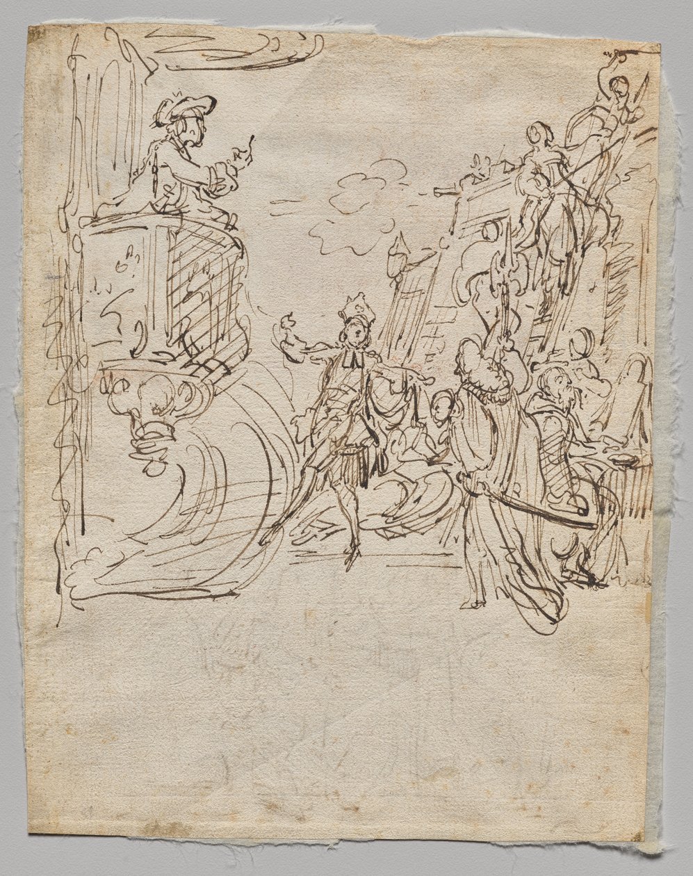 Dessous-Boutique und Gespräch (verso) von Gabriel de Saint Aubin