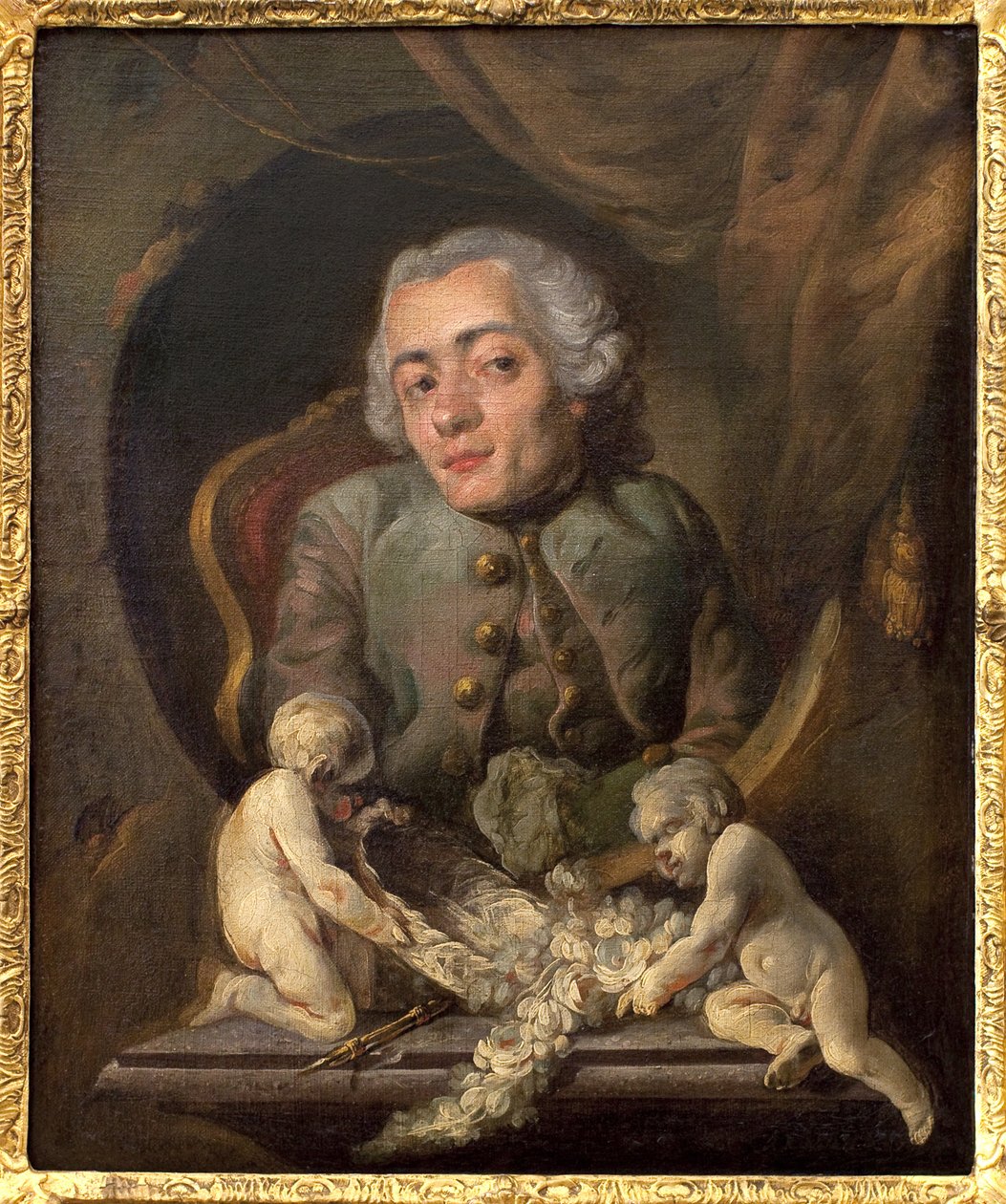Porträt eines buckligen Künstlers. Gemälde von Gabriel Jacques de Saint Aubin (1724-1780), Öl auf Leinwand. Französische Kunst des 18. Jahrhunderts. Musée des Beaux Arts de Rouen. von Gabriel de Saint Aubin