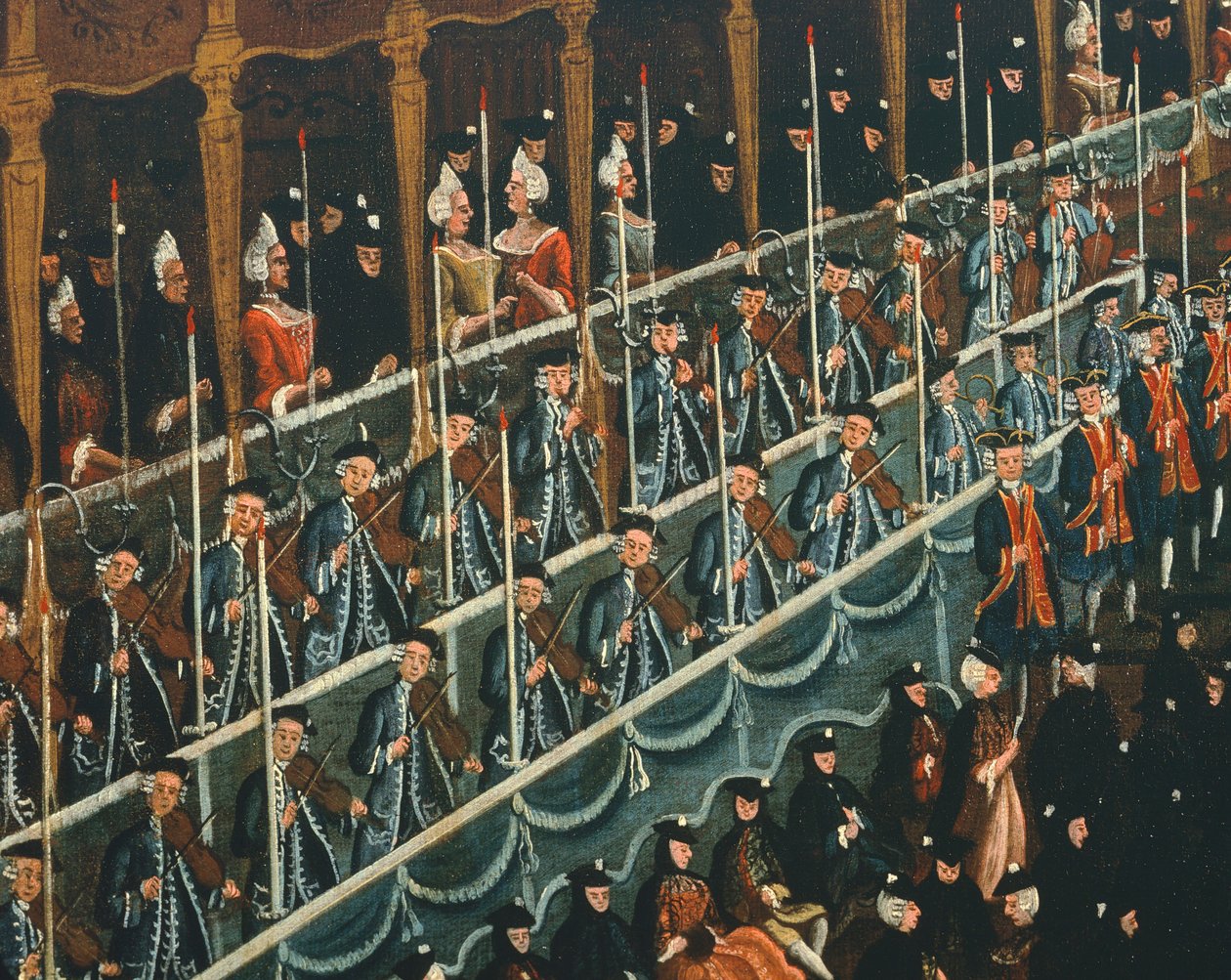 Mittagessen im San Beneto Theater, angeboten vom Dogen zu Ehren der Fürsten des Nordens, Venedig (Detail) von Gabriele Bella