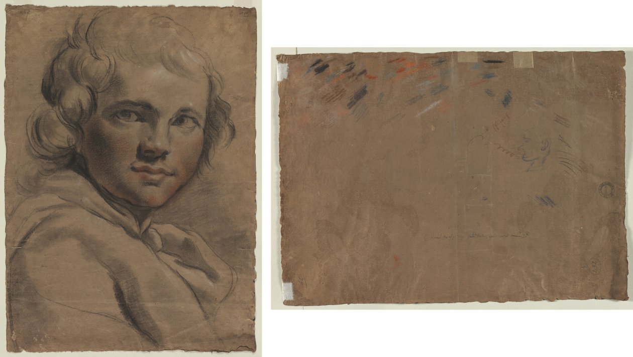Kopf eines jungen Mannes (recto) Skizze eines Kopfes (verso) von Gaetano Gandolfi