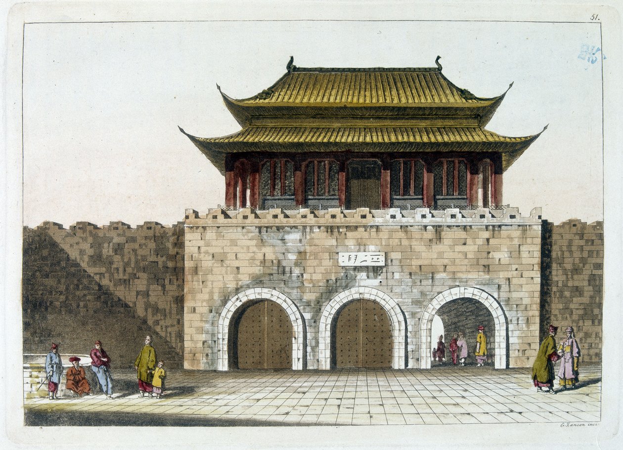 Tor des Kaiserpalastes von Peking (die Verbotene Stadt) - aus "Ancient and Modern Costume" von Ferrario, hrsg. Mailand von Gaetano Zancon