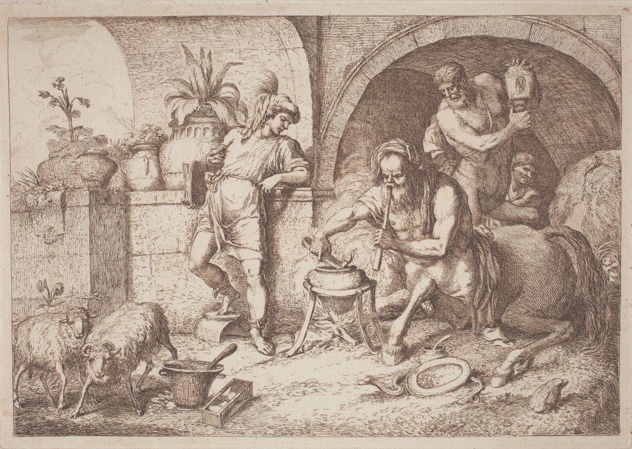 Chiron lehrt Achilles Magie von Gaetano Zompini, after Giovanni Benedetto Castiglione