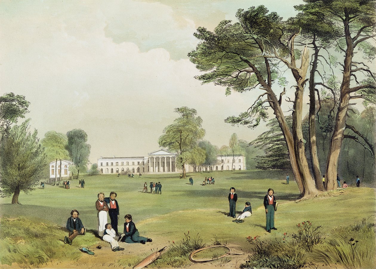 Protestantische Dissidenten-Grundschule & Kapelle, Mill Hill, Middlesex, nach der Natur gezeichnet von D. Fowler ca. 1830 von Gale Robert Leake