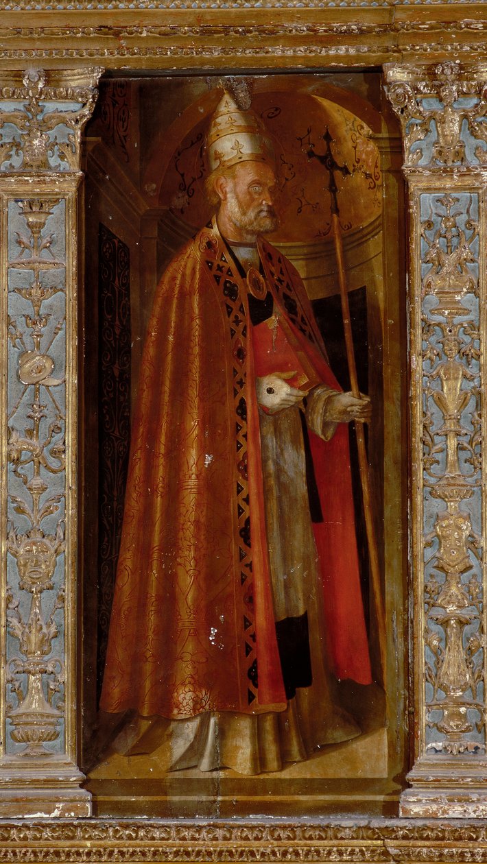 Polyptychon der Geburt Christi, Seitenflügel mit den Heiligen Petrus, Paulus, Clemens und Magdalena, Detail von Sankt Clemens von Galeazzo and Aleni Tommaso fl.1505 15) Campi
