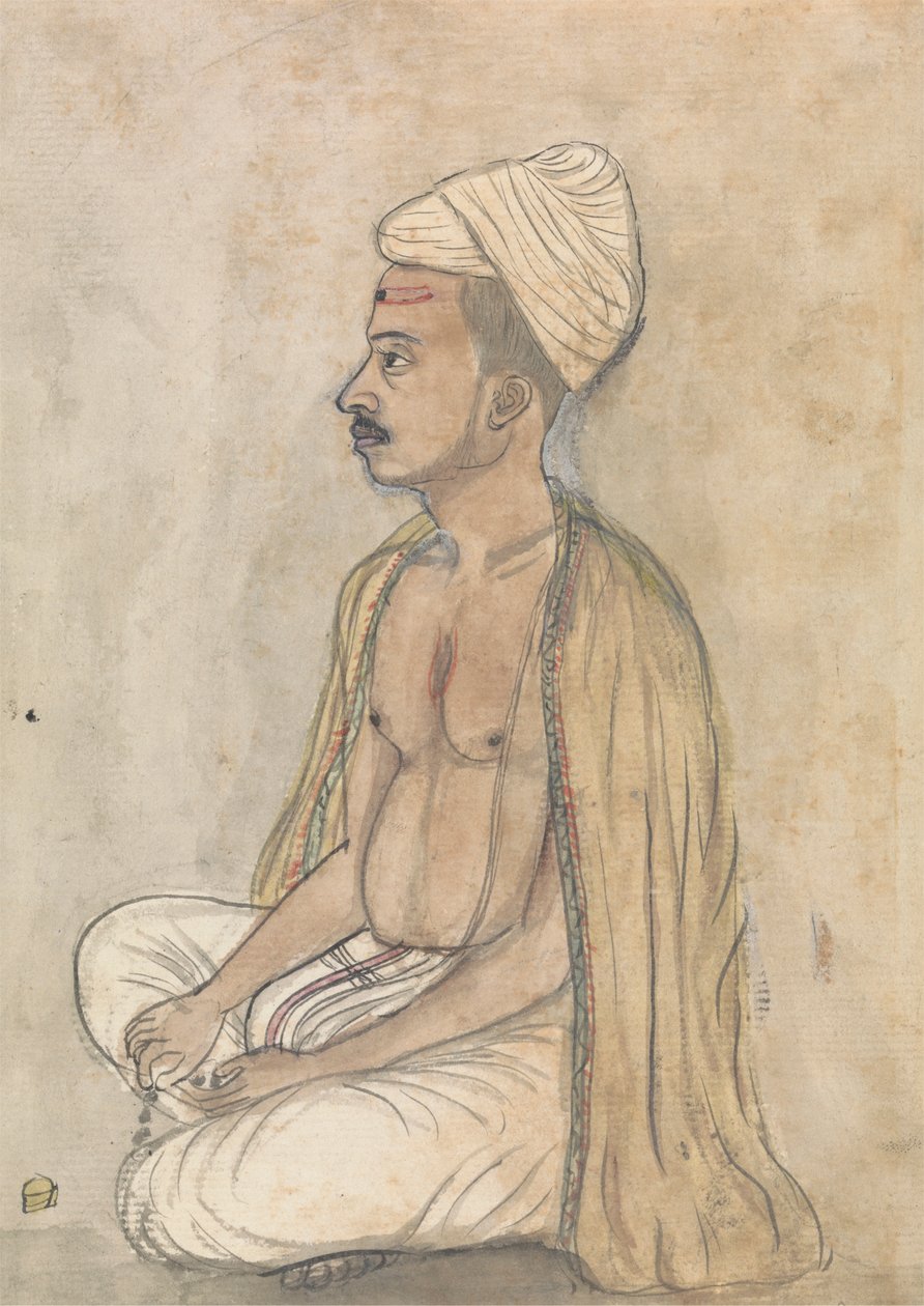 Mann mit gelbem Schal, im Schneidersitz von Gangaram Chintaman Tambat