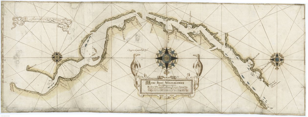 Allgemeine Karte der Magellanstraße erstellt von Gaspar de Mere im Jahr 1617 basierend auf den Karten von Jan Outghersz von Gaspar de Mere
