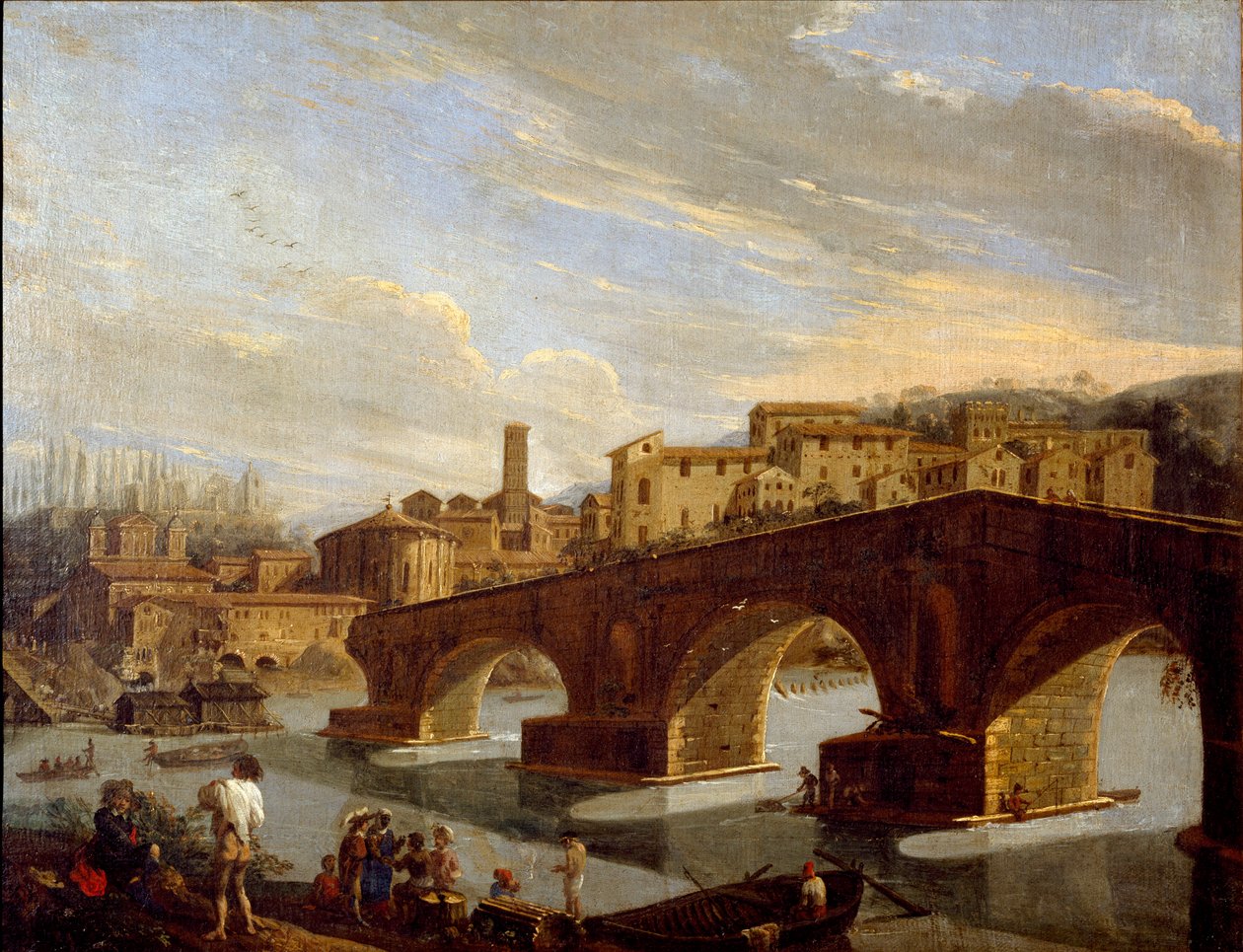 Ansicht des Tiber auf Höhe der Ponte Rotto in Rom von Gaspar van Wittel