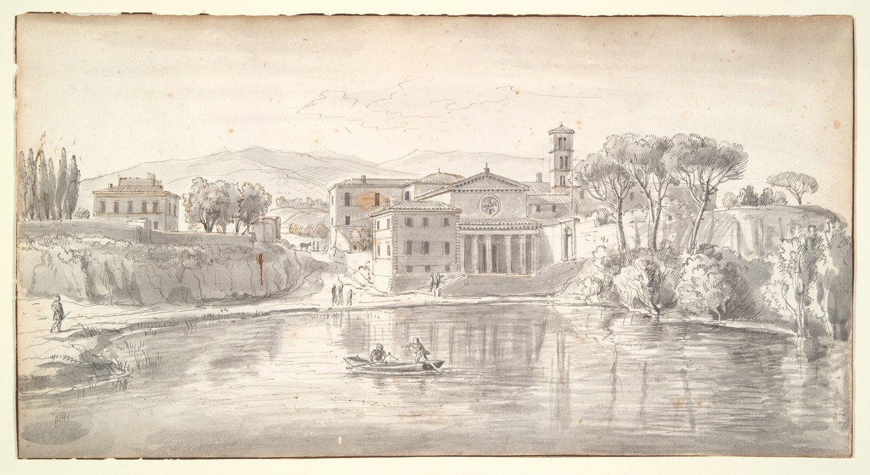 Kirche und Häuser an einem Fluss von Gaspar van Wittel