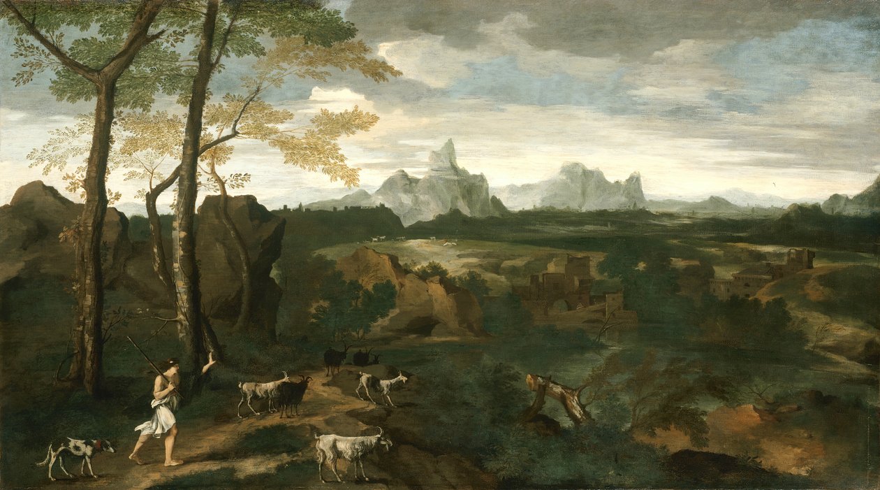 Landschaft mit einem Hirten und Ziegen von Gaspard Dughet