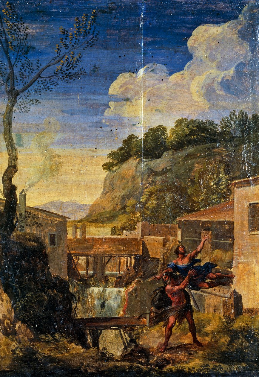Landschaft mit Herkules und Antäus von Gaspard Poussin (school of) Dughet