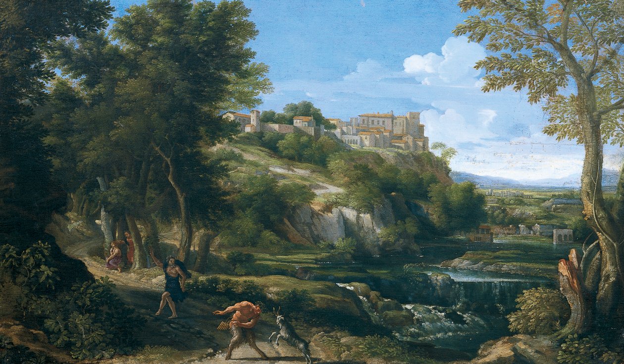 Landschaft mit tanzendem Faun und Nymphe (1667-1668) von Gaspard Poussin Dughet