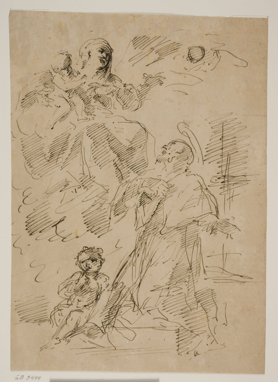 Madonna und Kind in den Wolken, mit St. Johannes von Nepomuk unten von Gaspare Diziani