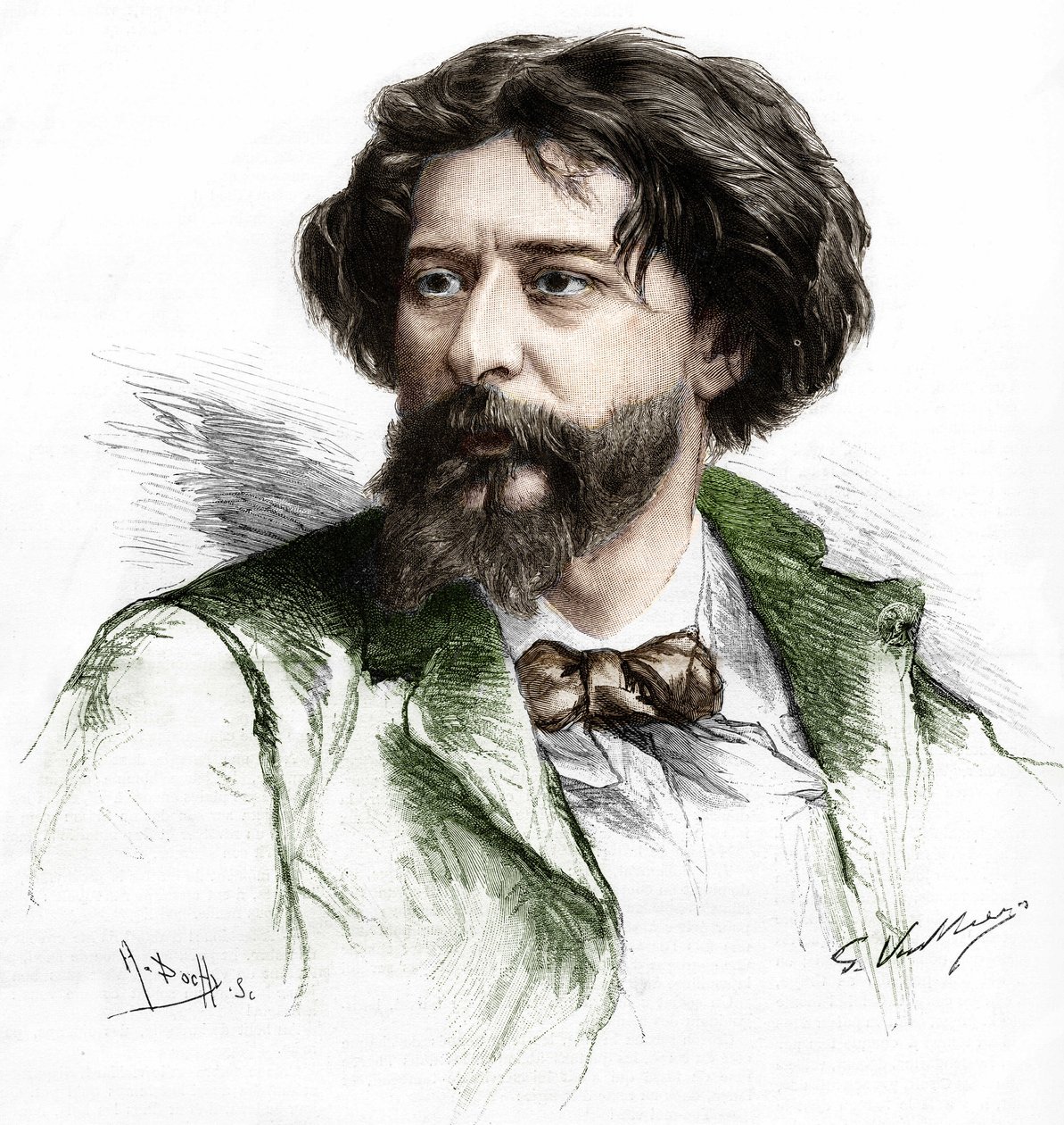 Porträt von Alphonse Daudet (1840-1897), französischer Schriftsteller. Gravur von A. Pochy nach Gaston Vuillier, sp. 19. Jahrhundert von Gaston (after) Vuillier