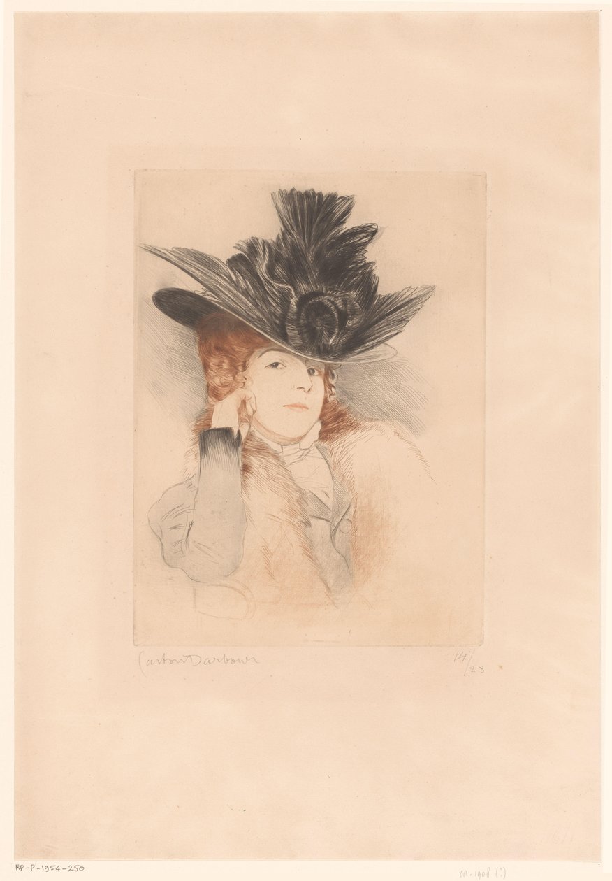Porträt einer unbekannten Dame mit Hut von Gaston Darbour