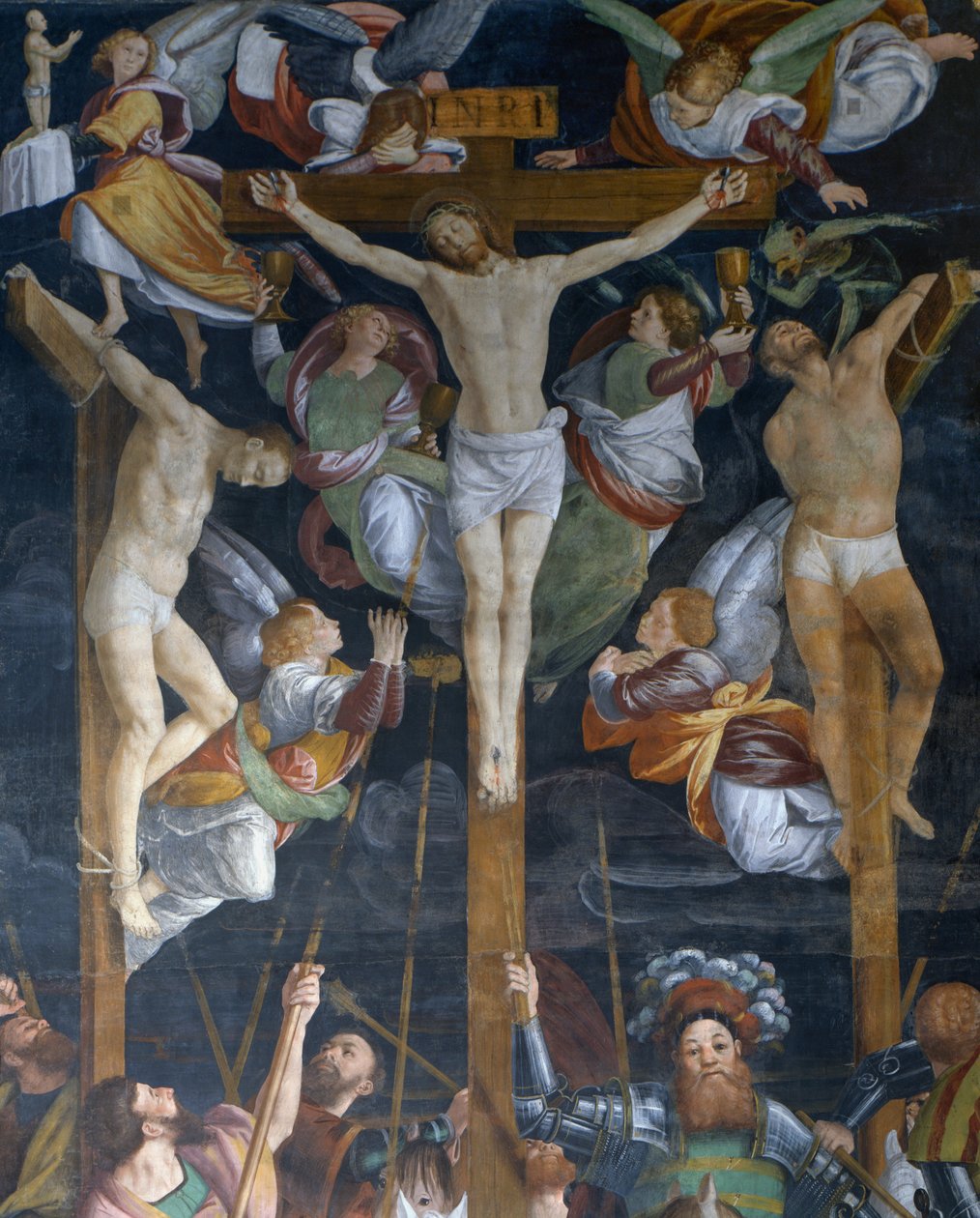 Kreuzigung (Detail) aus dem Fresko von Gaudenzio Ferrari (1475-1546), Kirche San Cristoforo, Vercelli, Piemont, Italien von Gaudenzio Ferrari