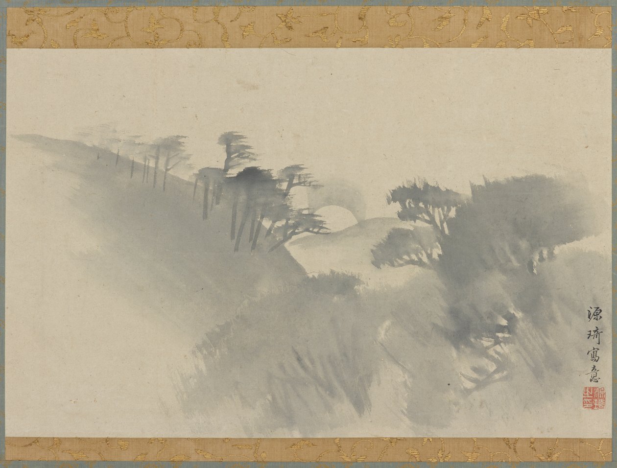 Landschaft mit Hügel, Bäumen und Mondaufgang von Genki