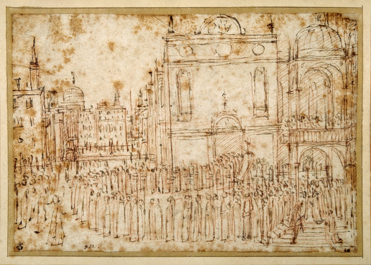 Eine venezianische Prozession, die von einer Scuola zu einer flankierenden Kirche zieht von Gentile Bellini