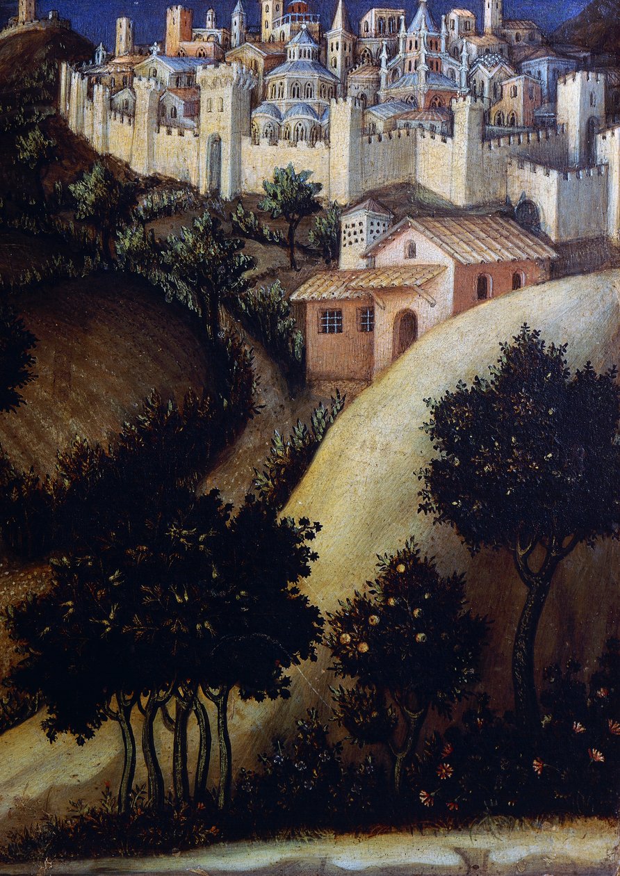 Anbetung der Heiligen Drei Könige, Altarbild, Detail des zentralen Predella-Panels von Ägypten von Gentile da Fabriano