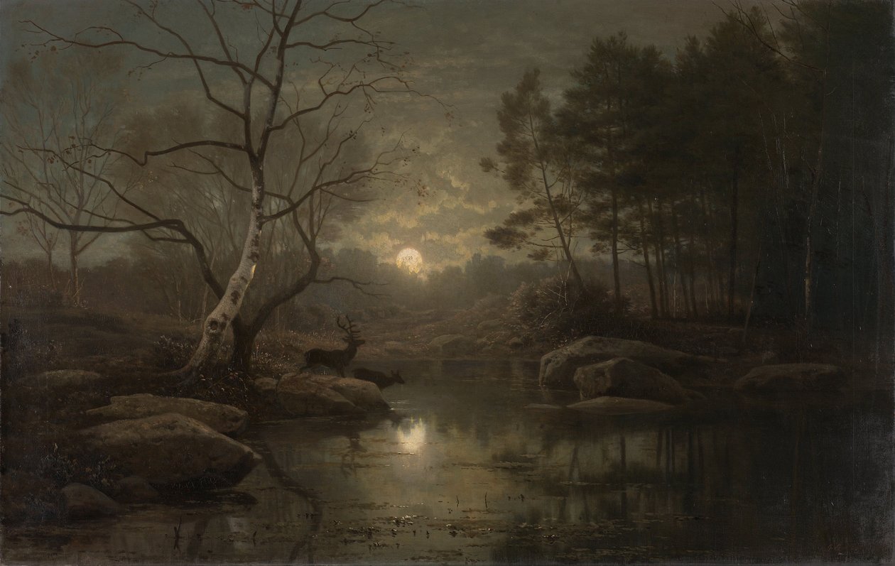 Waldlandschaft bei Mondlicht von Georg Eduard Otto Saal