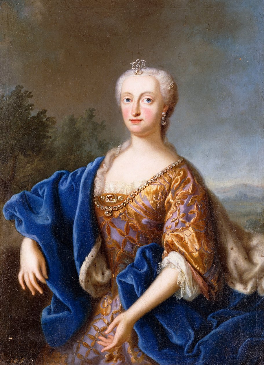Porträt von Maria Amalia, stehend, dreiviertel Länge, in einem bestickten Kleid von Georg (circle of) Desmarees