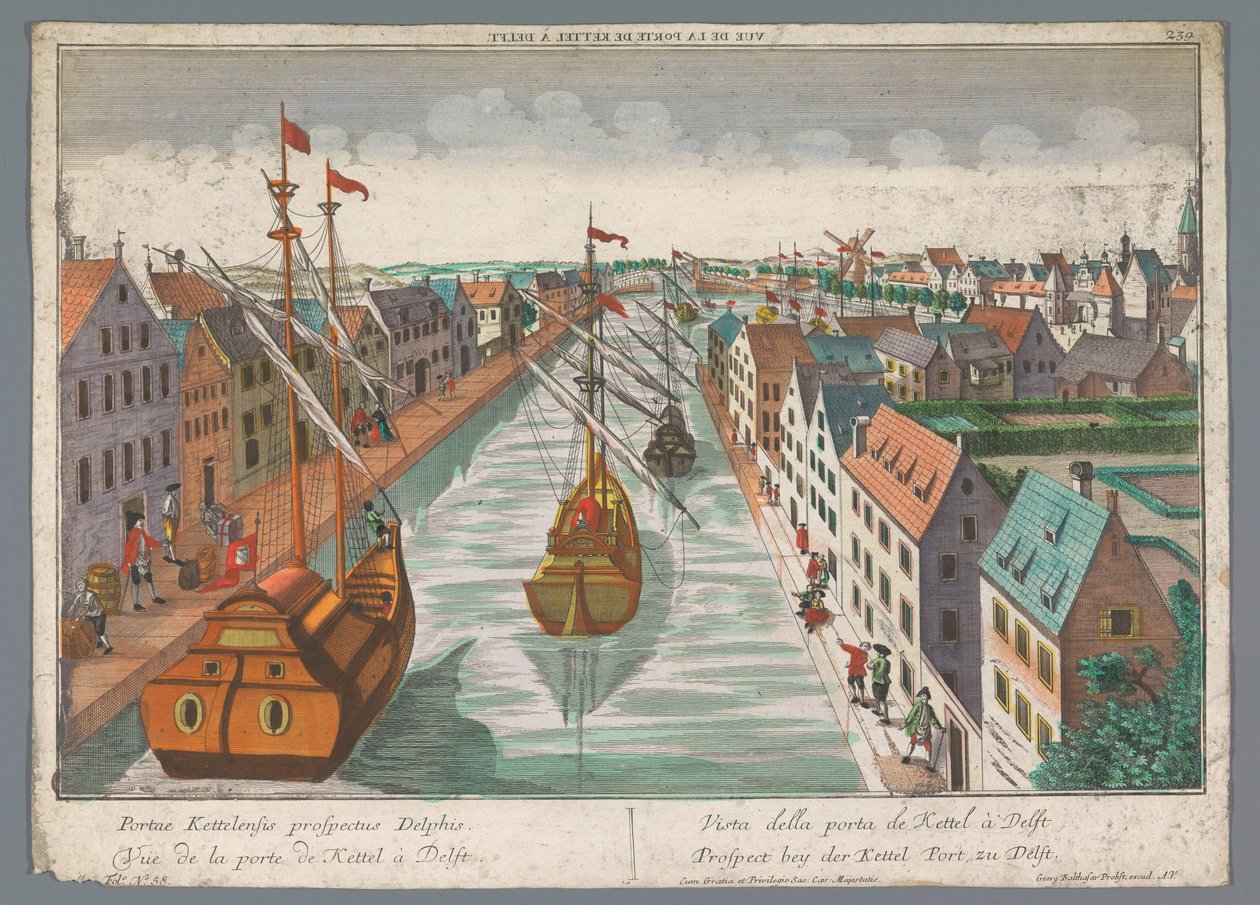 Ansicht eines Kanals in der Nähe des Ketelpoort in Delft von Georg Balthasar Probst