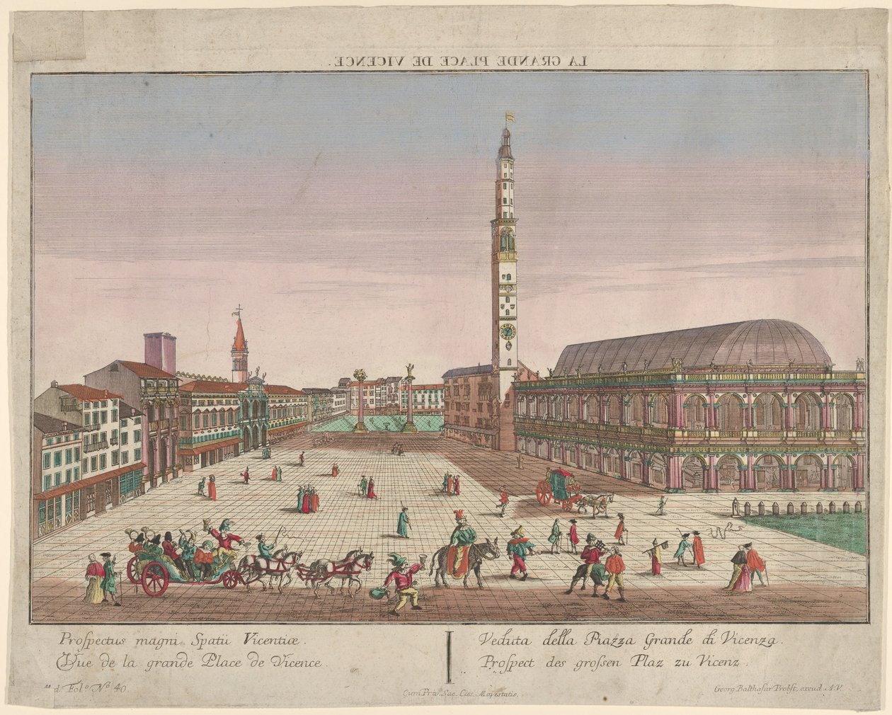 Ansicht der Piazza dei Signori von Vicenza mit Pferdekutschen und Figuren..., ca. 1750-1801 von Georg Balthasar Probst