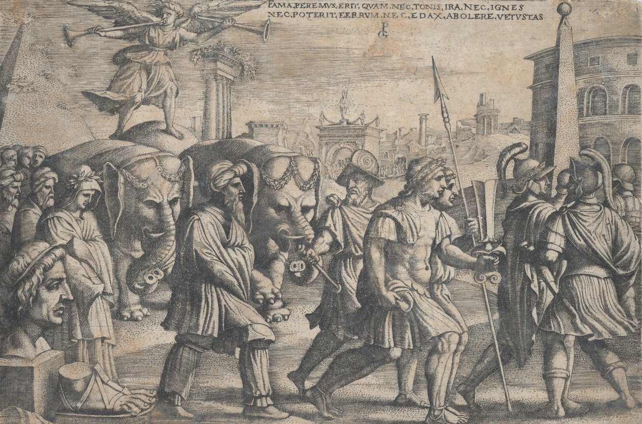 Der Triumph des Ruhms über die Keuschheit, aus Die Triumphe von Petrarca von Georg Pencz