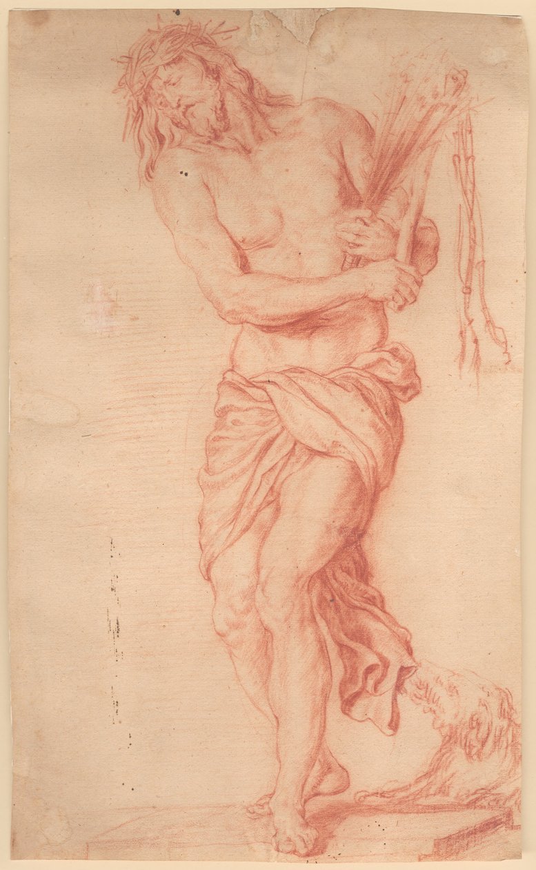 Ecce Homo. Stehender, leidender Christus mit Ruten und Knotenpeitsche sowie Dornenkrone auf dem Kopf von Georg Petel