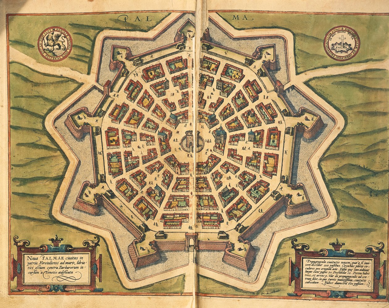 Palmanova, Karte, aus Civitates Orbis Terrarum von Georg Braun and Hogenberg Franz