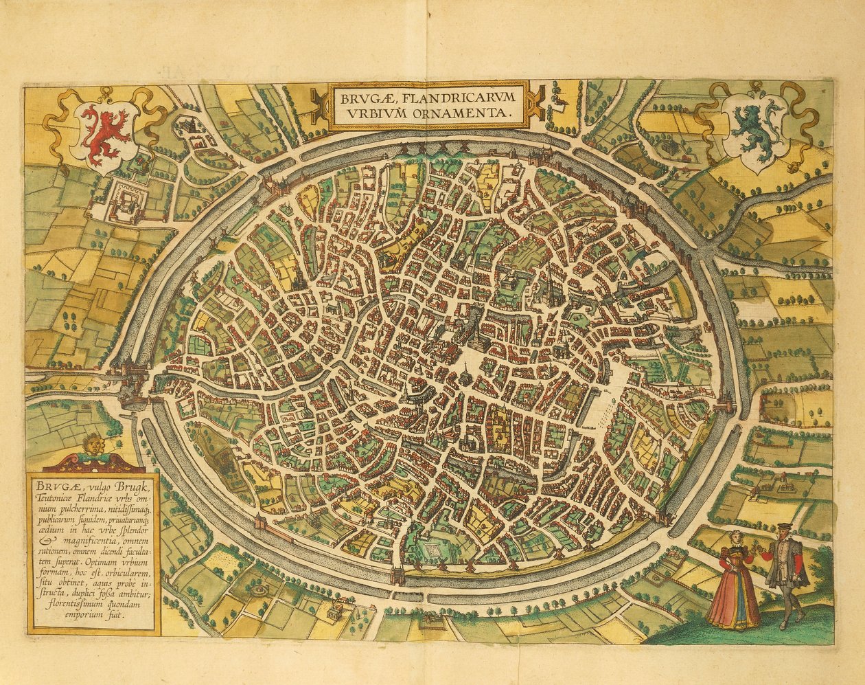 Karte von Brügge aus Civitates Orbis Terrarum von Georg Braun and Hogenberg Franz