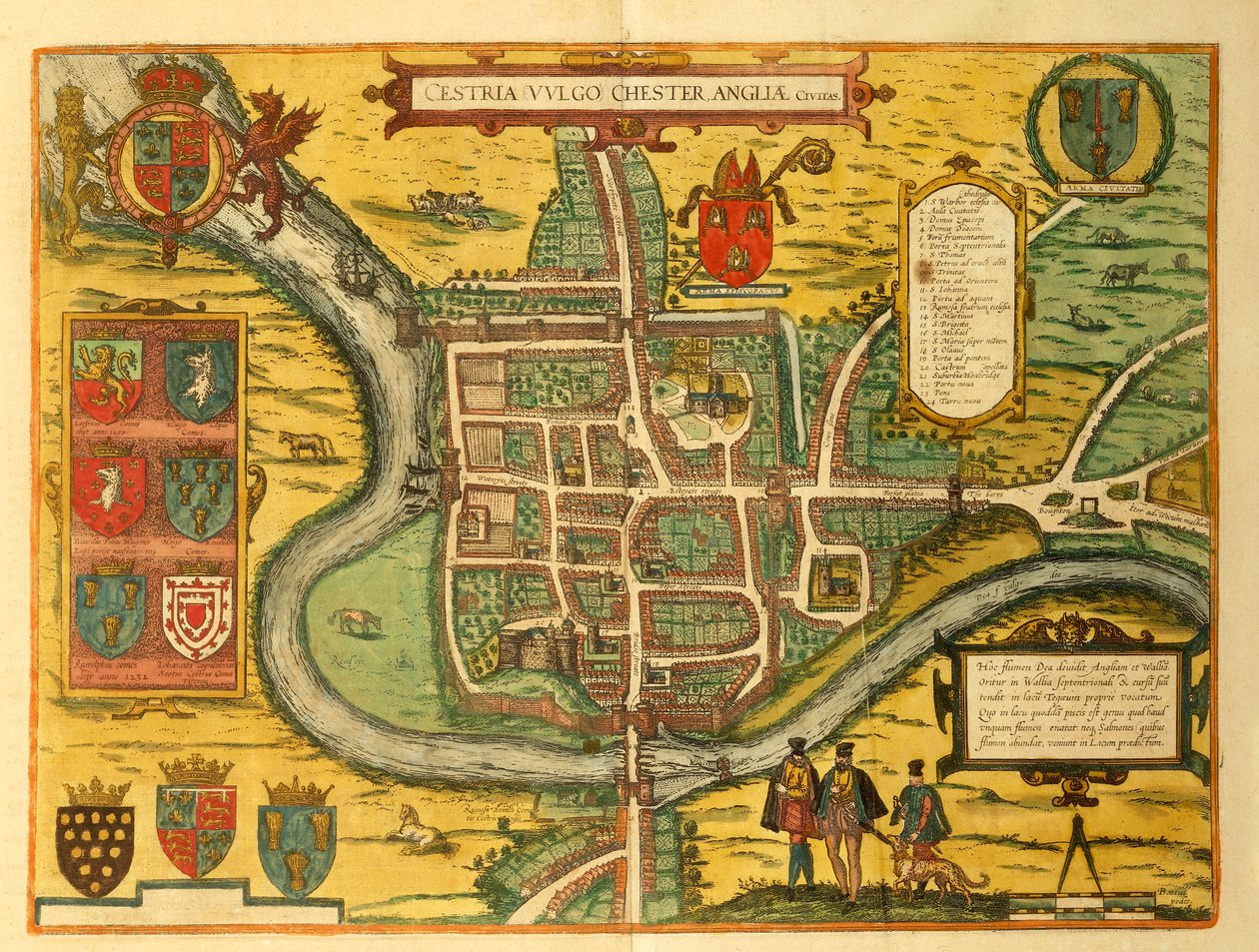Karte von Chester aus Civitates Orbis Terrarum von Georg Braun and Hogenberg Franz