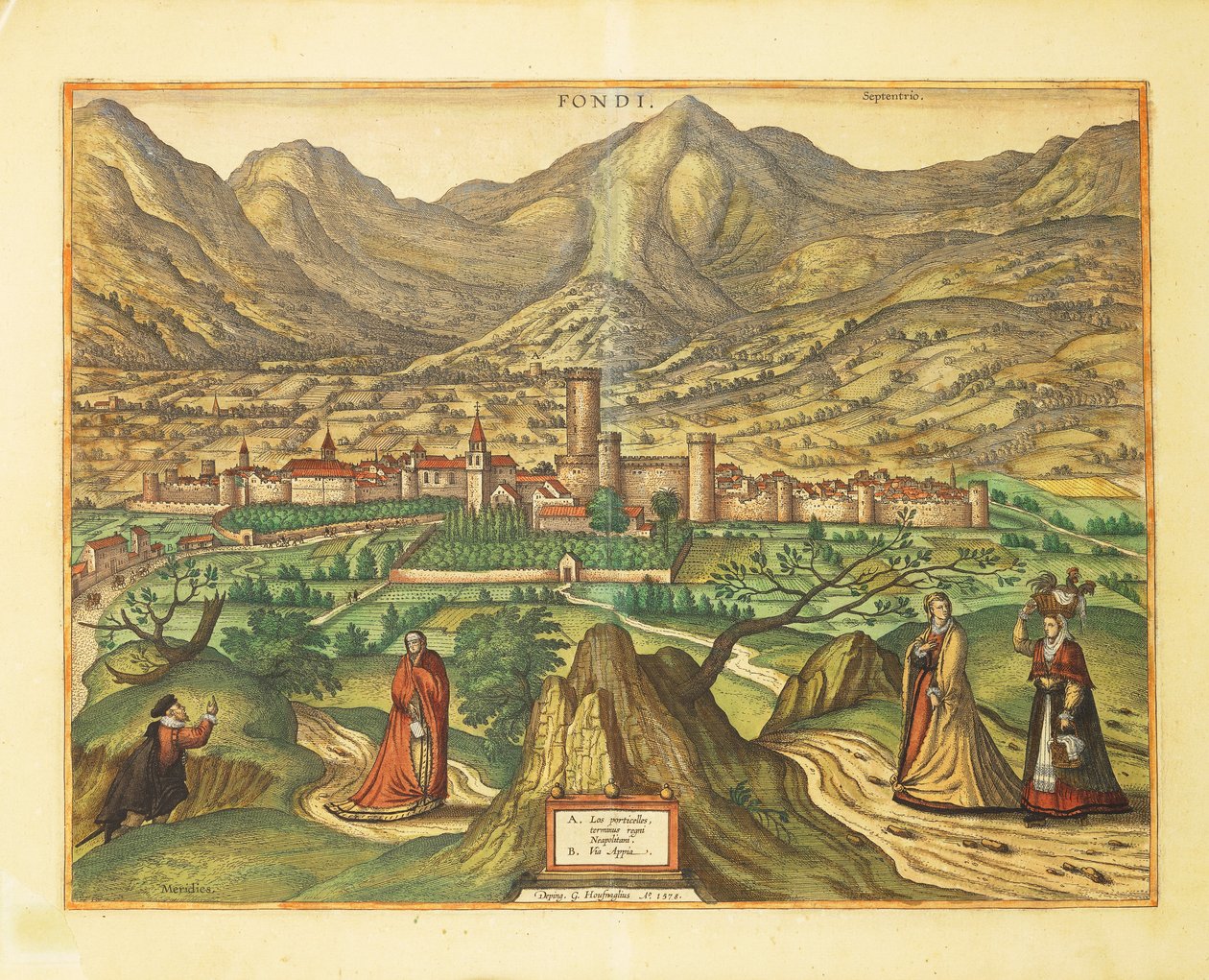 Karte von Fondi, Region Latium aus Civitates Orbis Terrarum von Georg Braun von Georg Braun and Hogenberg Franz