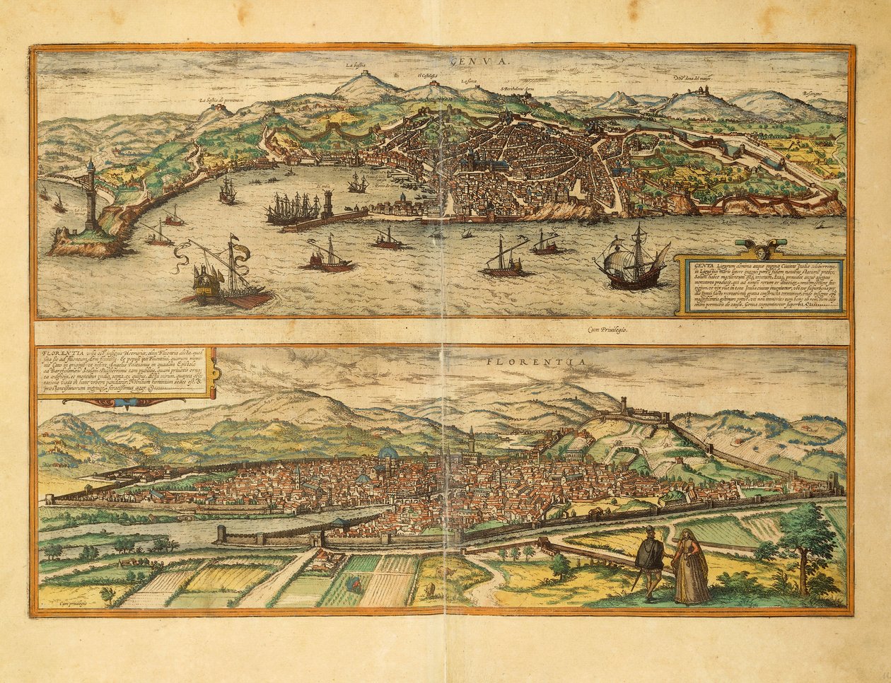 Karte von Genua und Florenz aus Civitates Orbis Terrarum von Georg Braun von Georg Braun and Hogenberg Franz