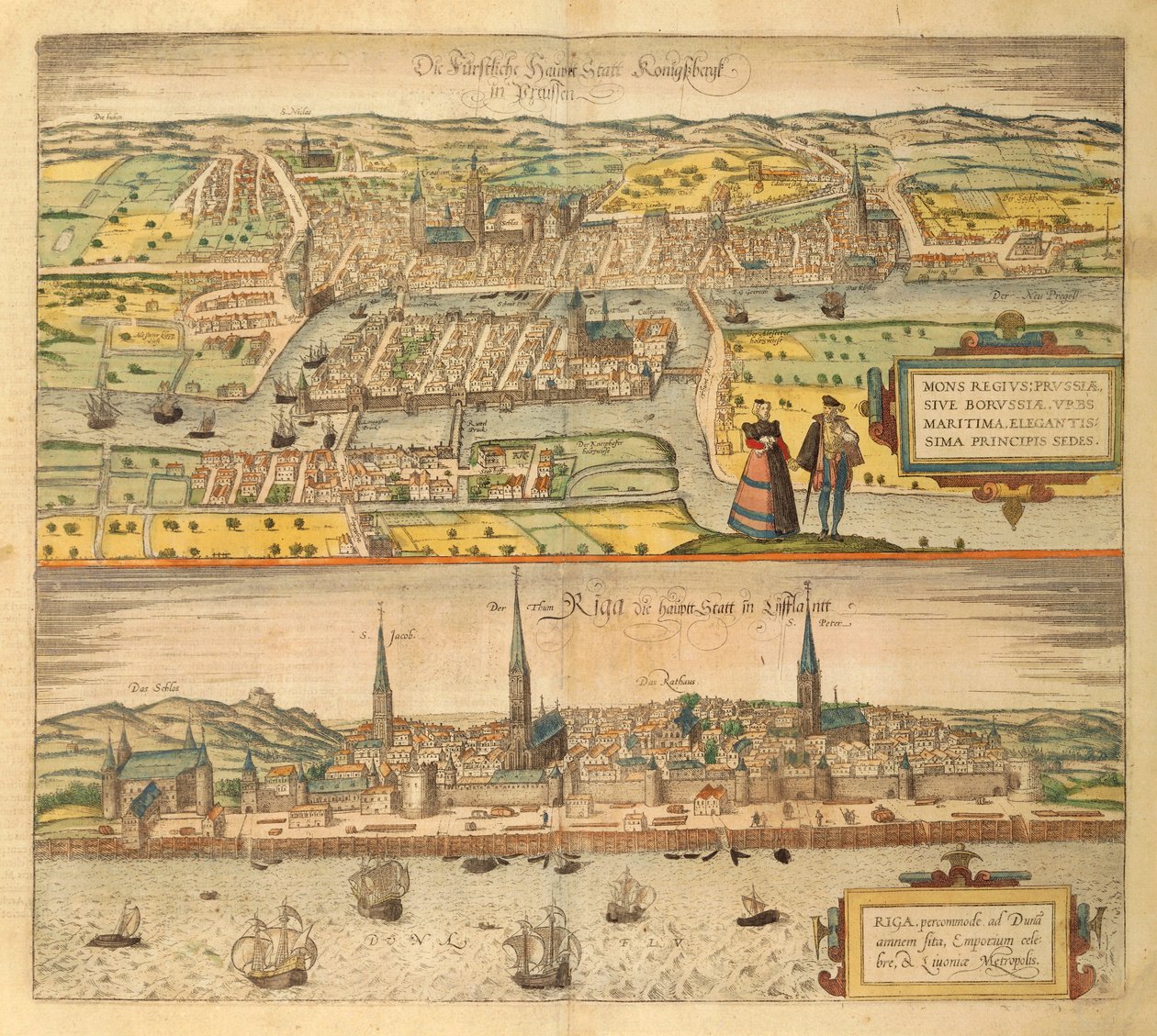 Karte von Königsberg und Riga aus Civitates Orbis Terrarum von Georg Braun von Georg Braun and Hogenberg Franz